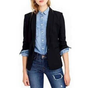 J.Crew Parke Blazer Black Wool Blend Polka Dot Lining Women 00